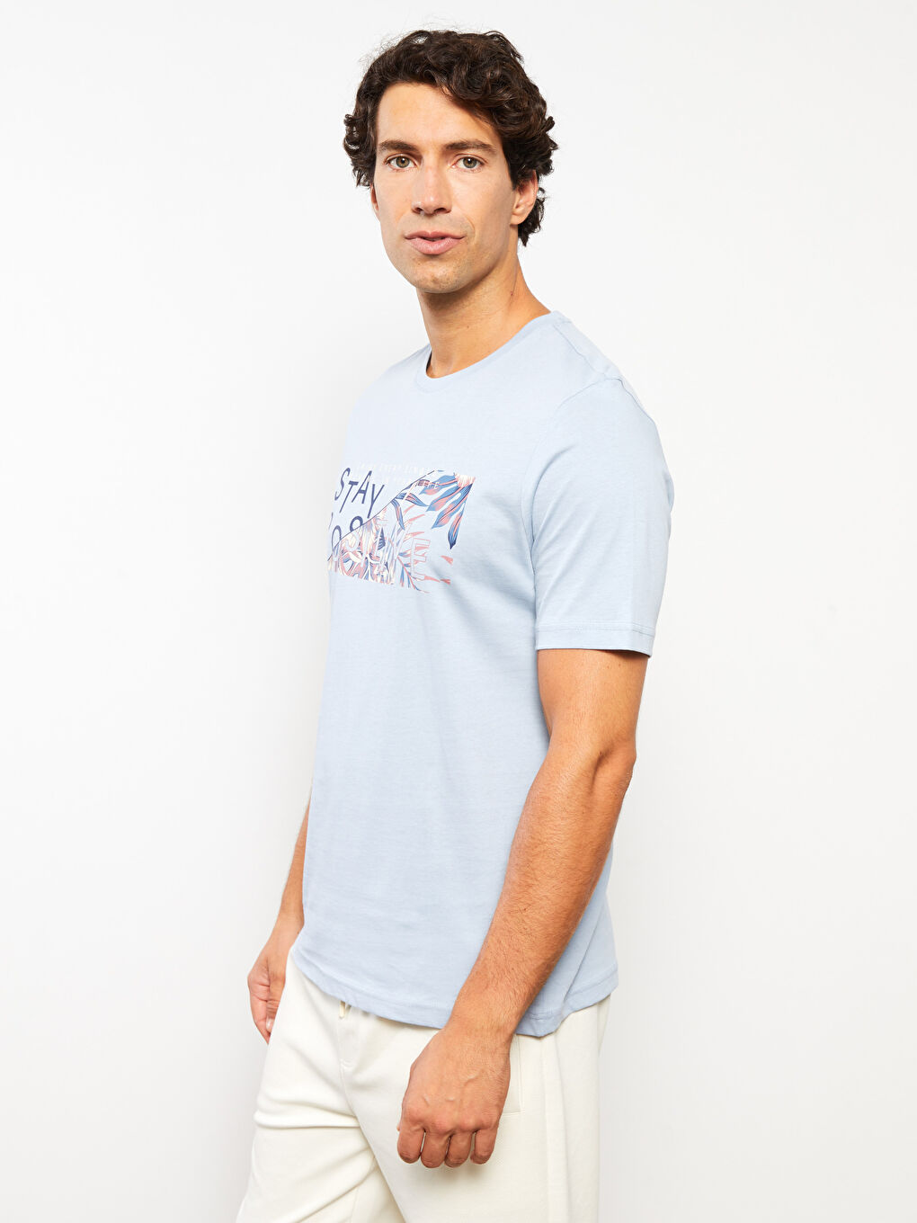 تيشيرت رجالي ياقة دائرية كم قصير مطبوع قطن ممشط-2