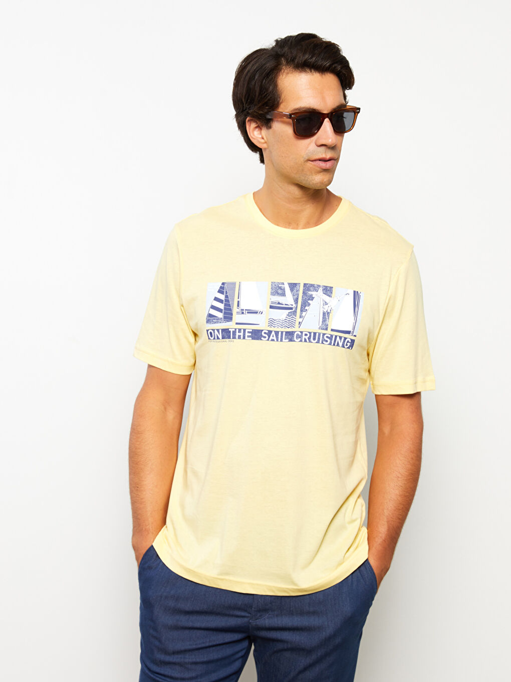 تيشيرت رجالي ياقة دائرية كم قصير مطبوع قطن ممشط-2