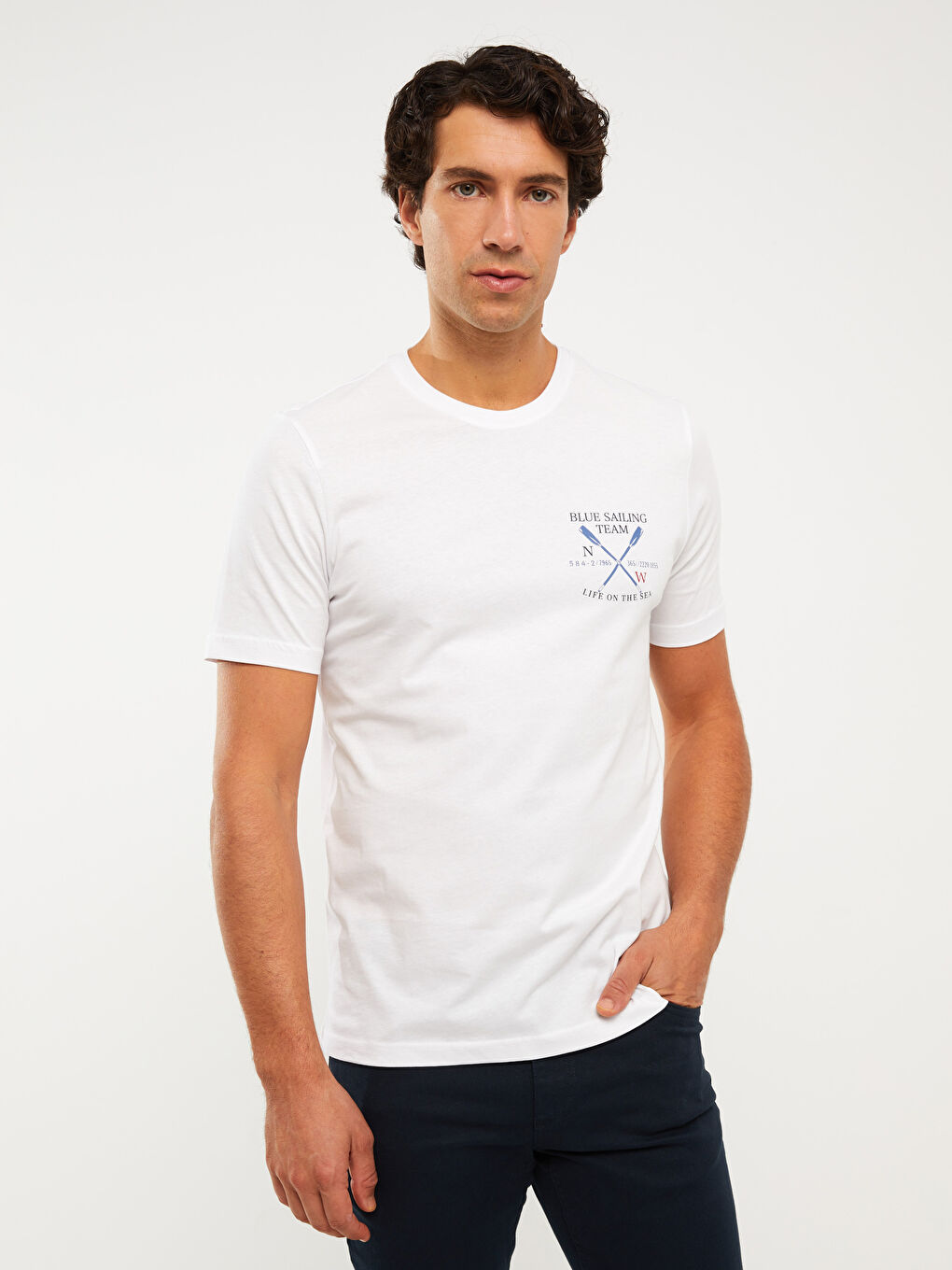 تيشيرت رجالي ياقة دائرية كم قصير مطبوع قطن ممشط