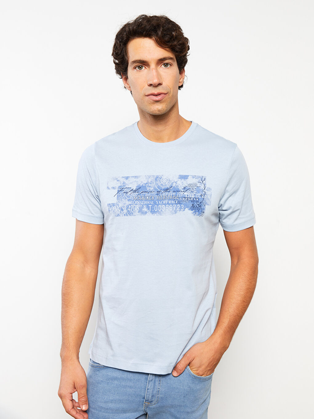 Crew Neck Short Sleeve Printed Combed Cotton Men's T-shirt-2