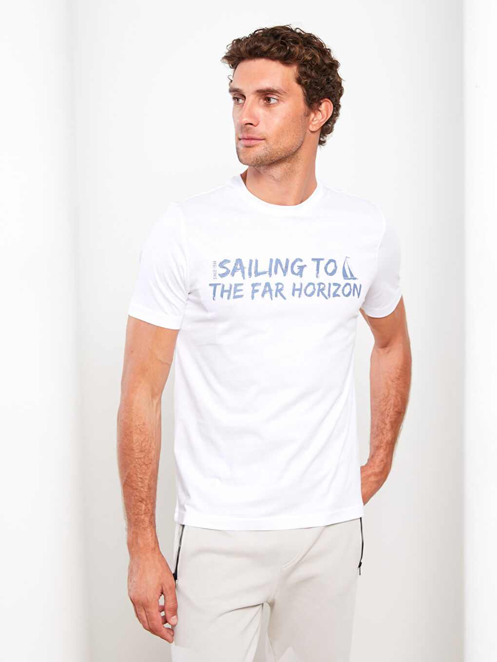 تيشيرت كم طويل مطبوع قطن ممشط بياقة دائرية للرجال-2