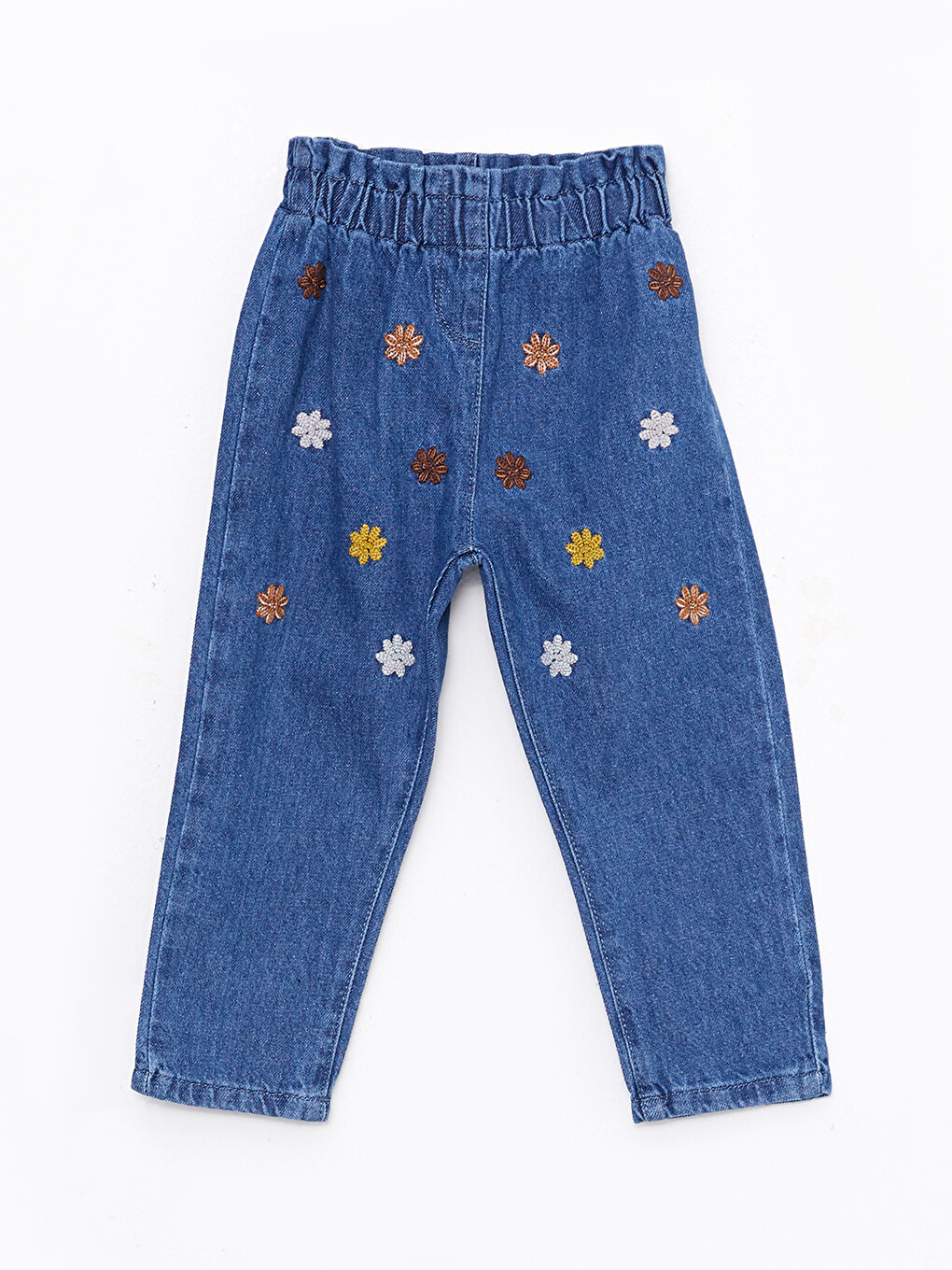İndigo Beli Lastikli Nakış Detaylı Kız Bebek Jean Pantolon-3