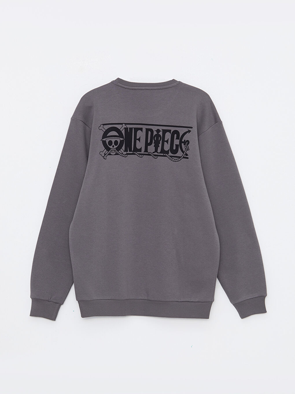 Antrasit Bisiklet Yaka Uzun Kollu One Piece Baskılı Erkek Kalın Sweatshirt-6