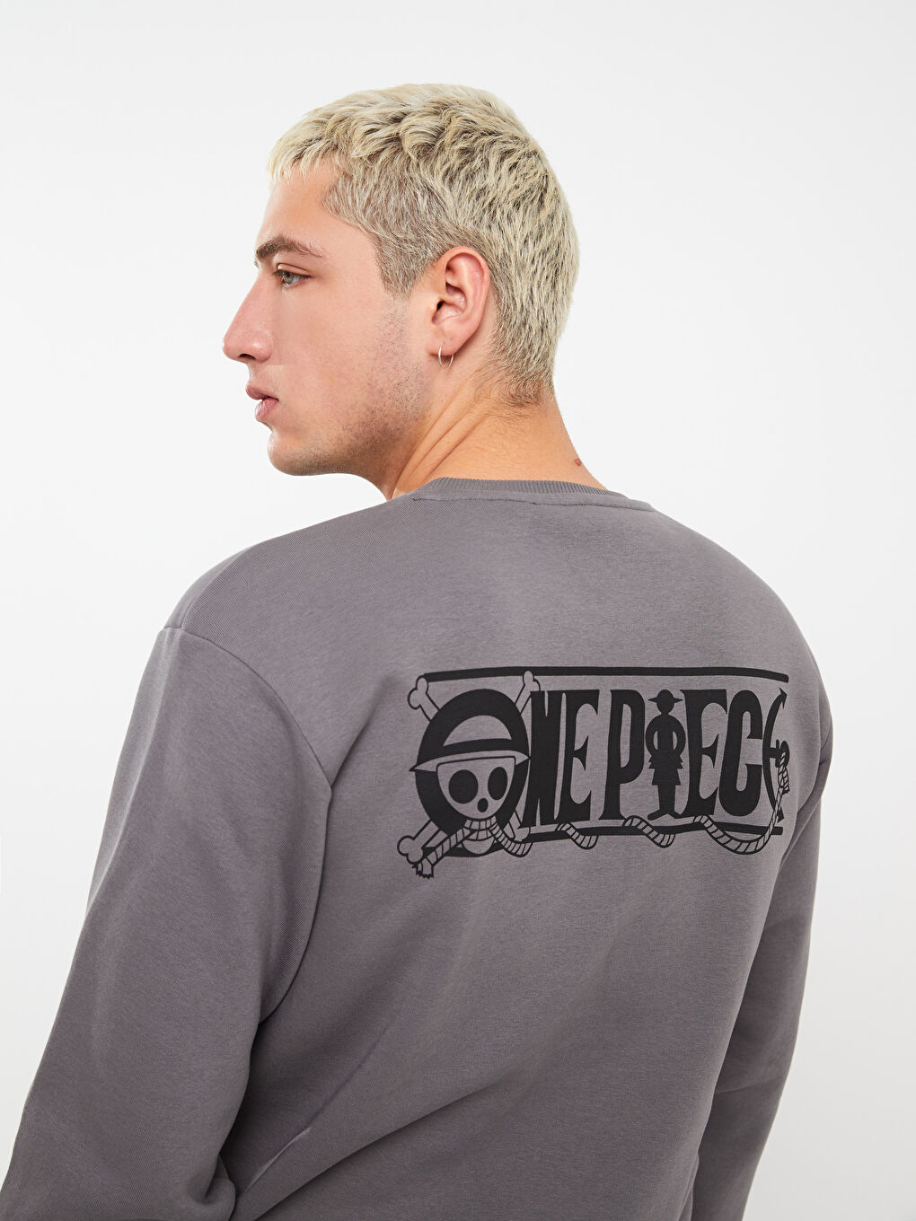 Antrasit Bisiklet Yaka Uzun Kollu One Piece Baskılı Erkek Kalın Sweatshirt-2