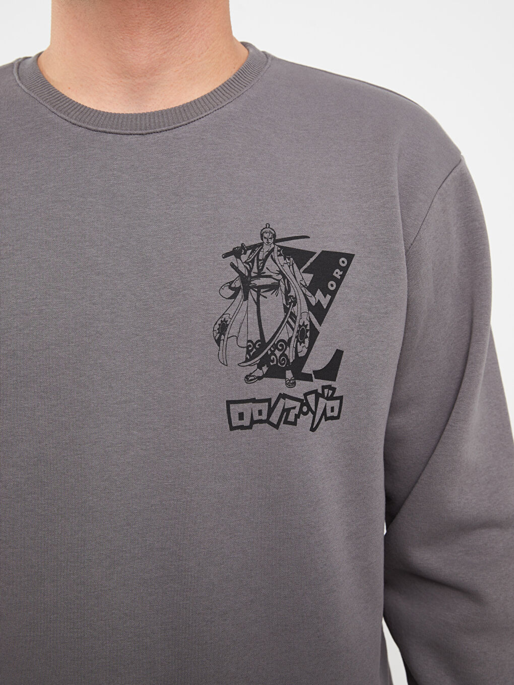 Antrasit Bisiklet Yaka Uzun Kollu One Piece Baskılı Erkek Kalın Sweatshirt-3