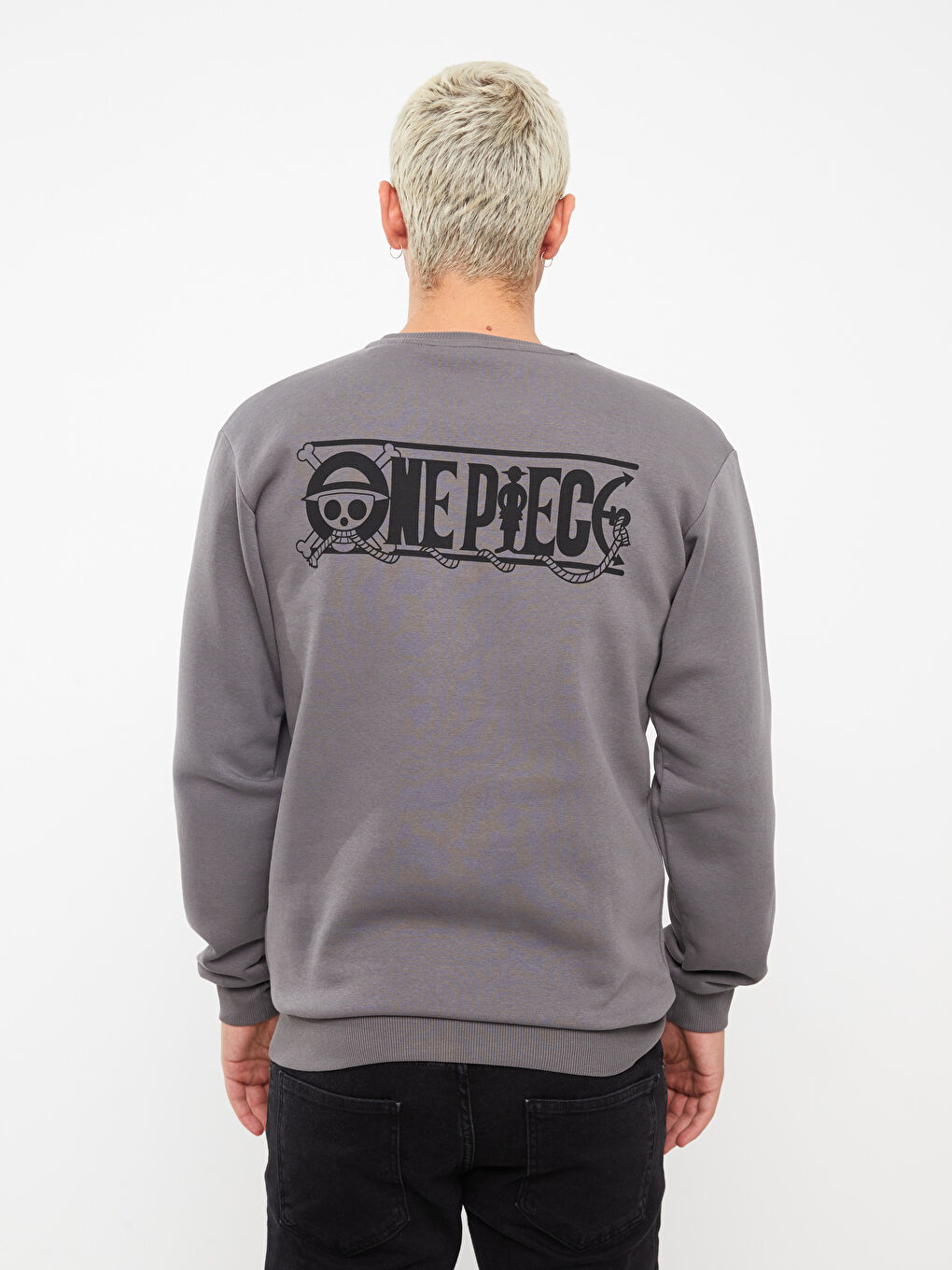 Antrasit Bisiklet Yaka Uzun Kollu One Piece Baskılı Erkek Kalın Sweatshirt-4