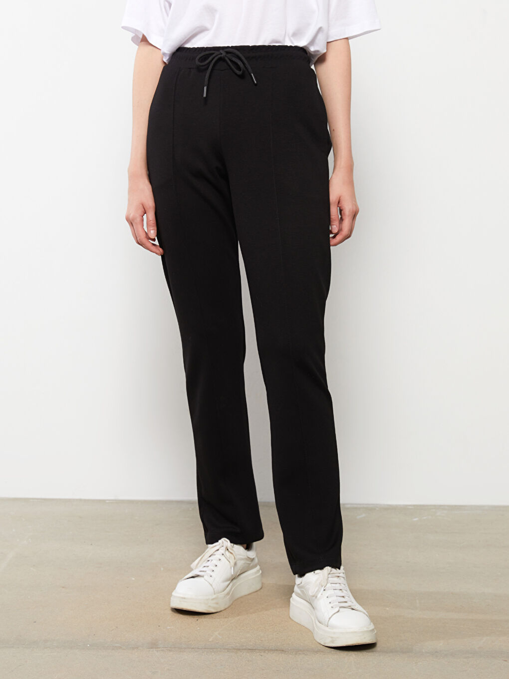 Siyah Kadın Beli Lastikli Düz Eşofman Altı-2