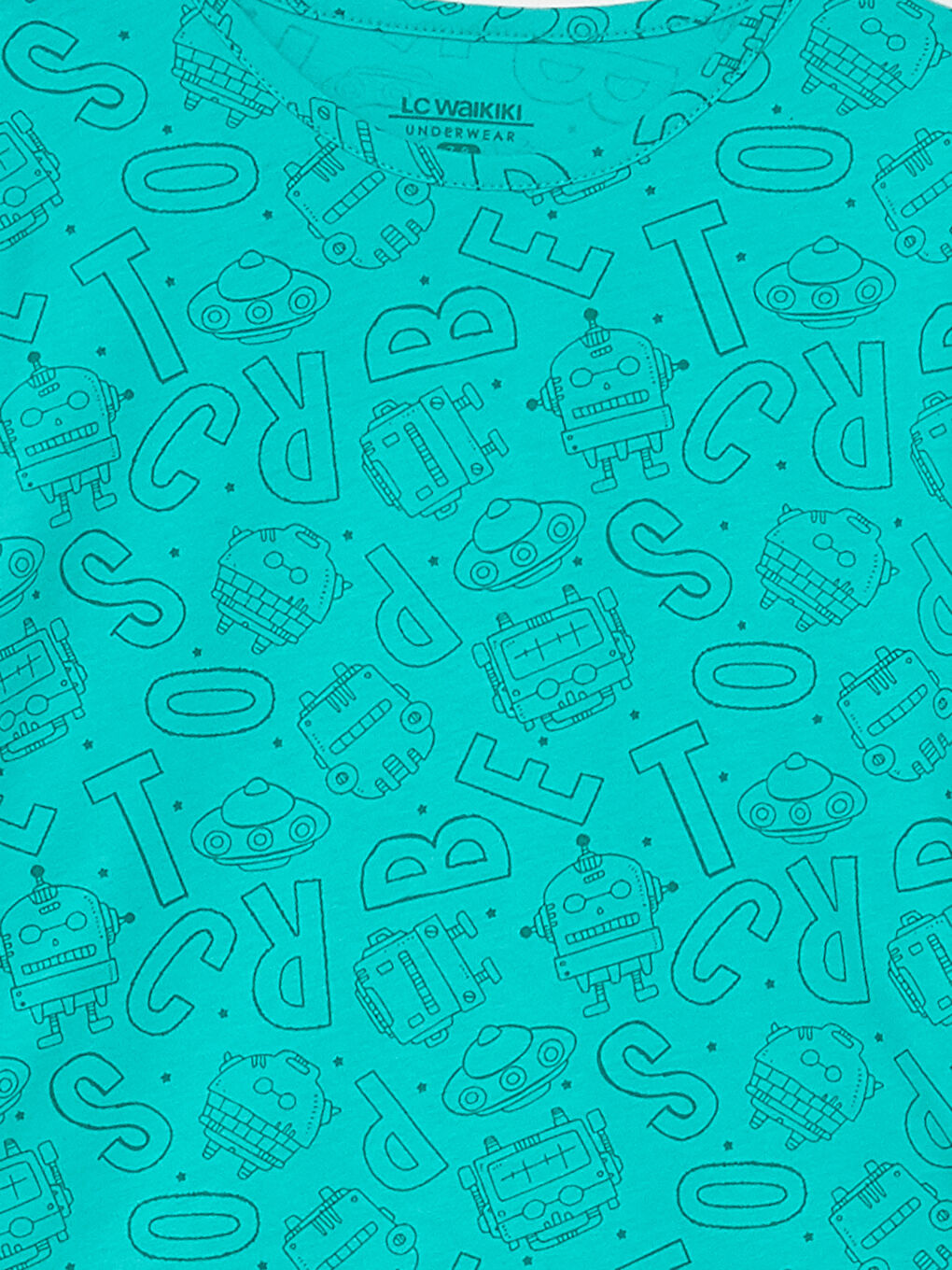 Turkuaz Bisiklet Yaka Baskılı Uzun Kollu Erkek Çocuk Pijama Takımı-3