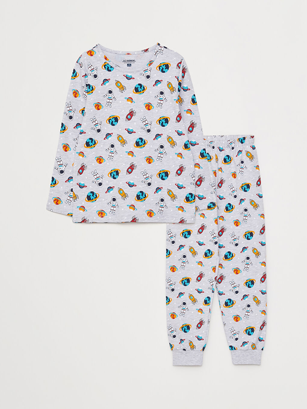 LCW Kids Bisiklet Yaka Baskılı Uzun Kollu Erkek Çocuk Pijama Takımı -W2HE53Z4-LRW