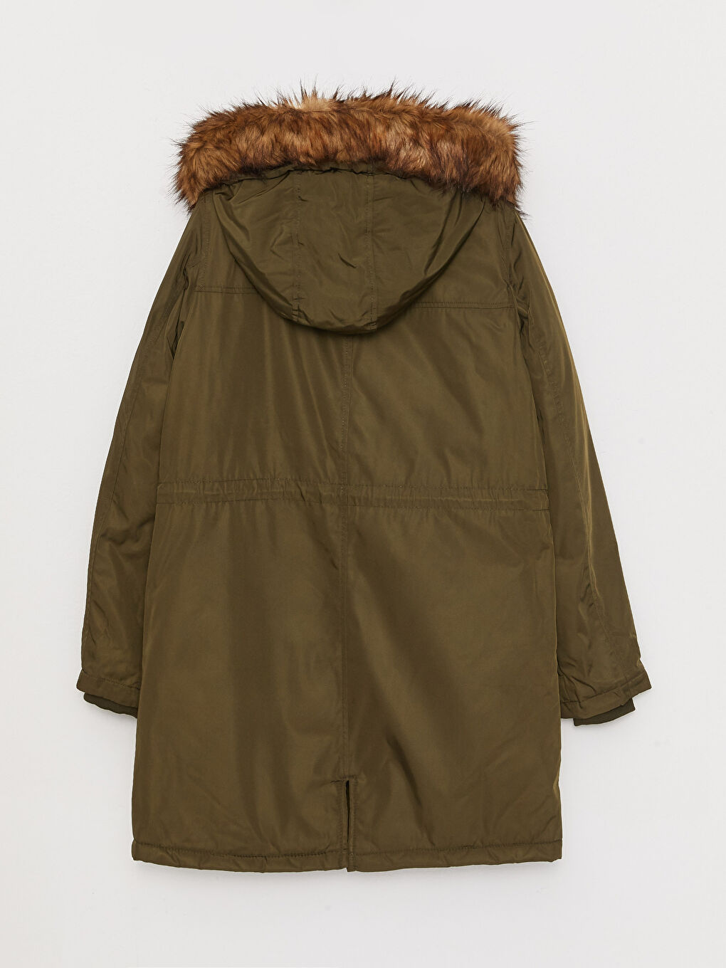 Haki Kadın Kapüşonlu Düz Parka-8