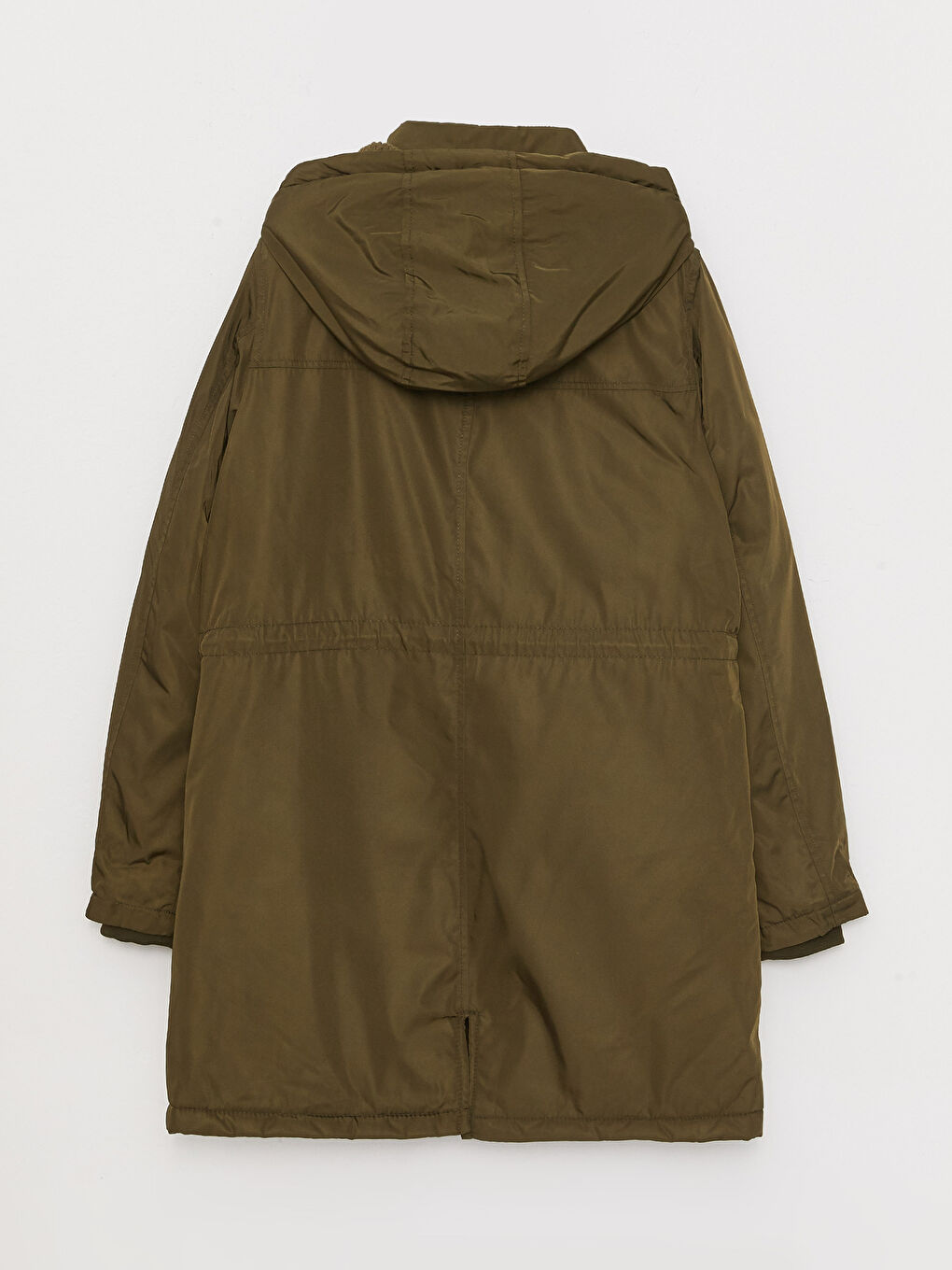 Haki Kadın Kapüşonlu Düz Parka-9
