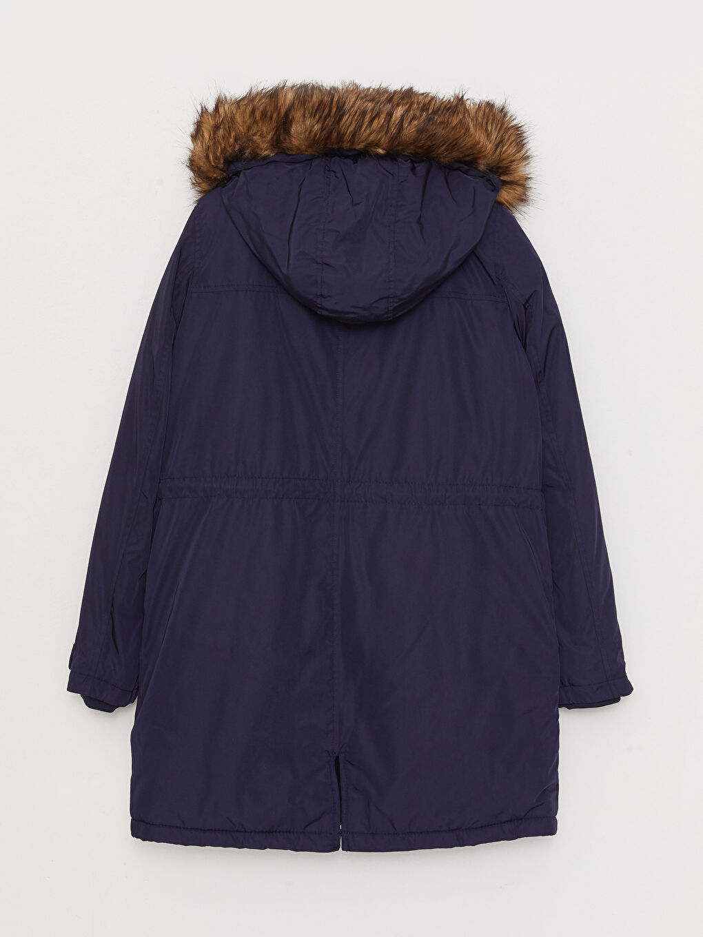 Lacivert Kadın Kapüşonlu Düz Parka-8