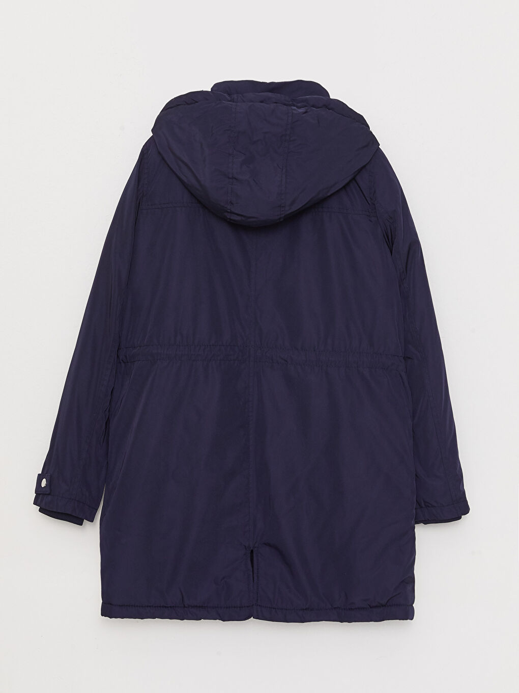 Lacivert Kadın Kapüşonlu Düz Parka-9