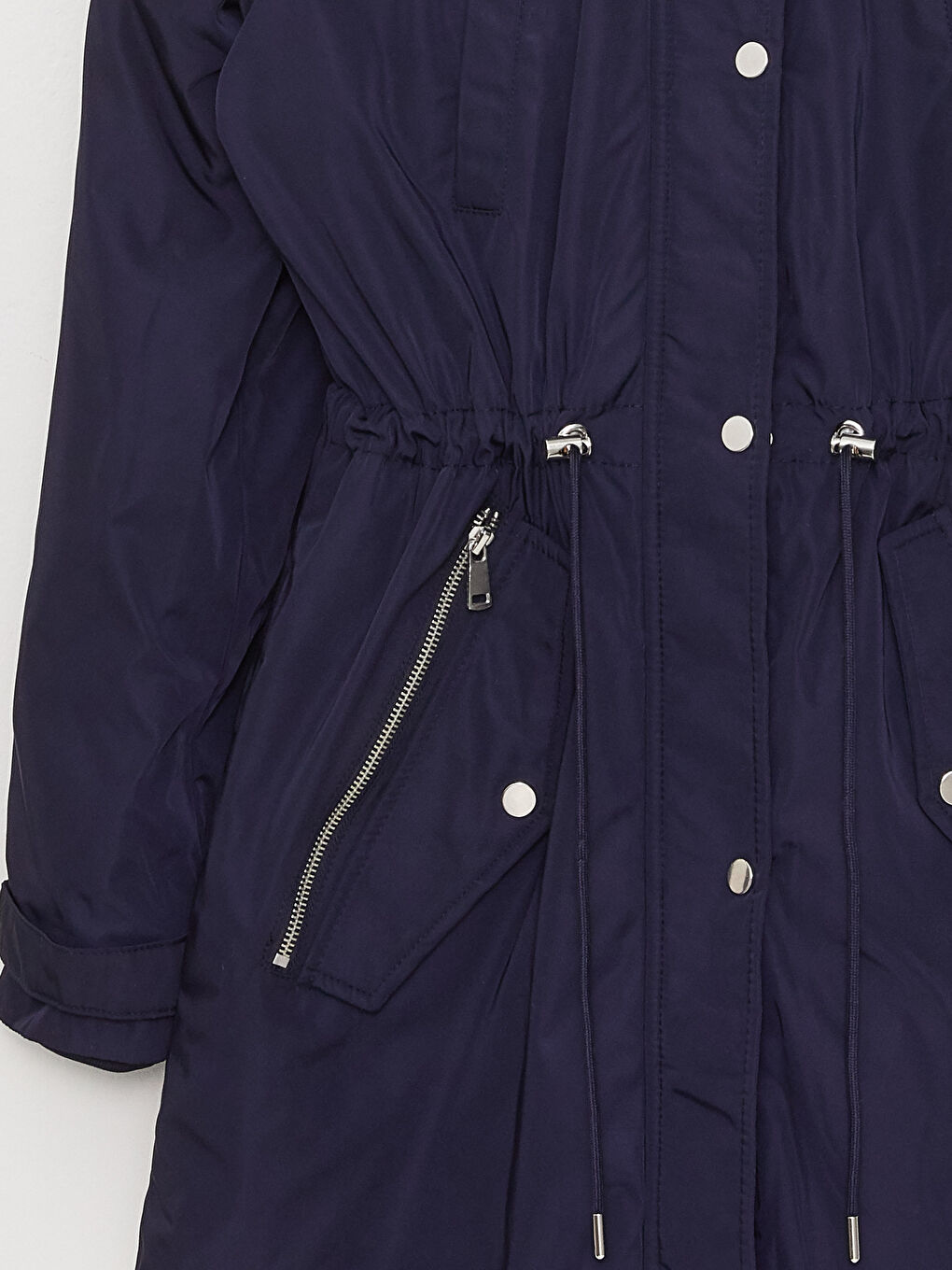 Lacivert Kadın Kapüşonlu Düz Parka-10