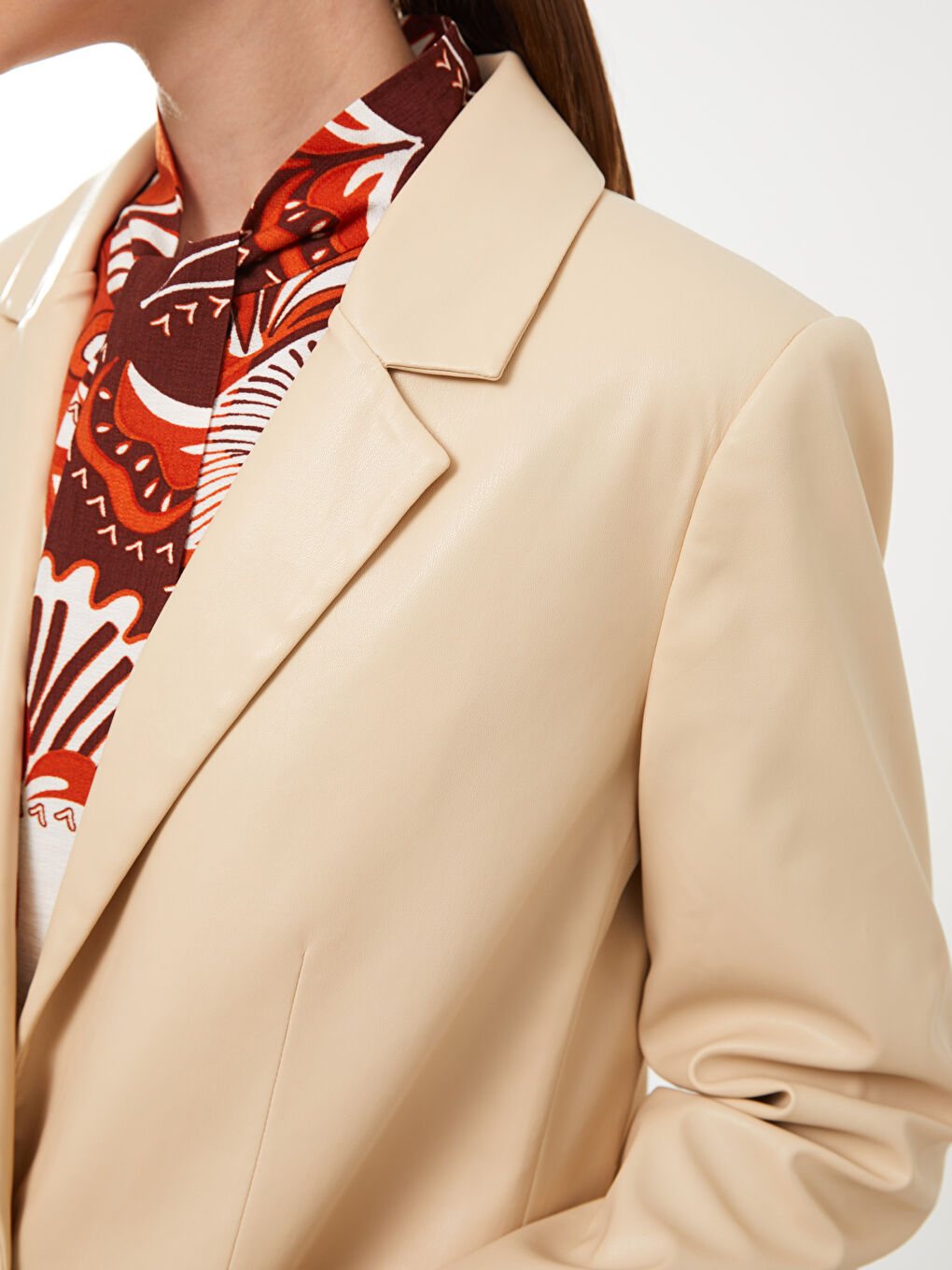 Plain Long Sleeve Faux Leather Women's Blazer Jacket-7