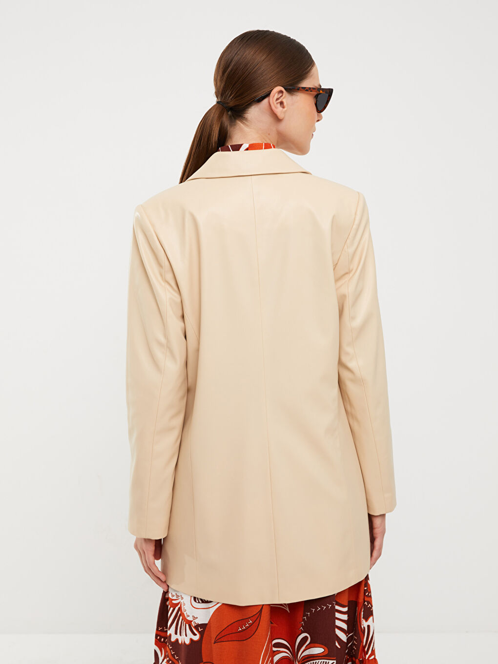 Plain Long Sleeve Faux Leather Women's Blazer Jacket-8