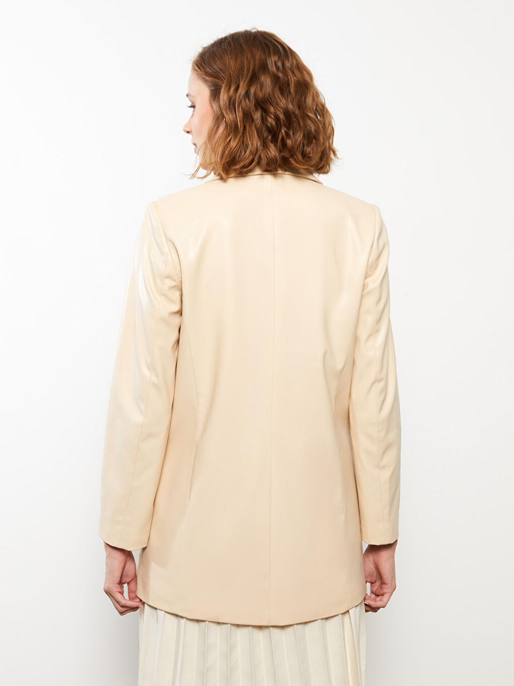 Plain Long Sleeve Faux Leather Women's Blazer Jacket-6