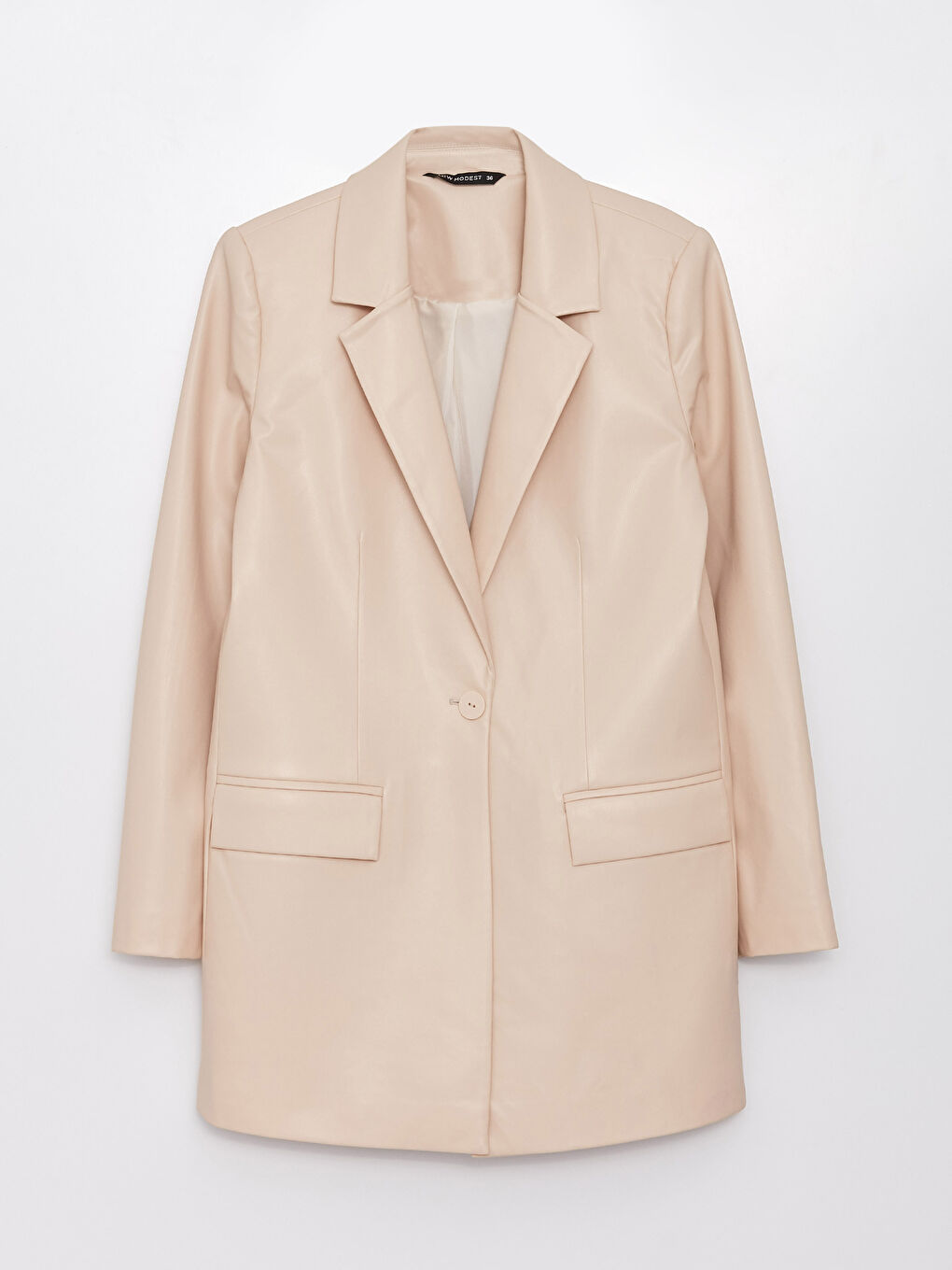 Plain Long Sleeve Faux Leather Women's Blazer Jacket-9