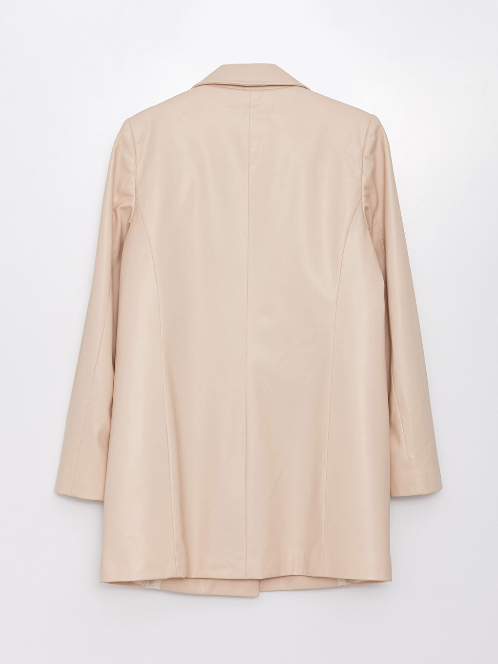 Plain Long Sleeve Faux Leather Women's Blazer Jacket-10