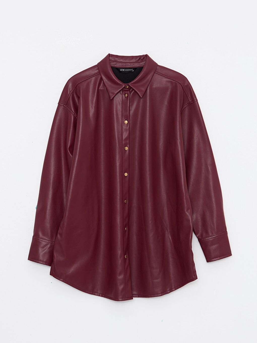 Plain Long Sleeve Leather Look Women's Shirt Tunic-5