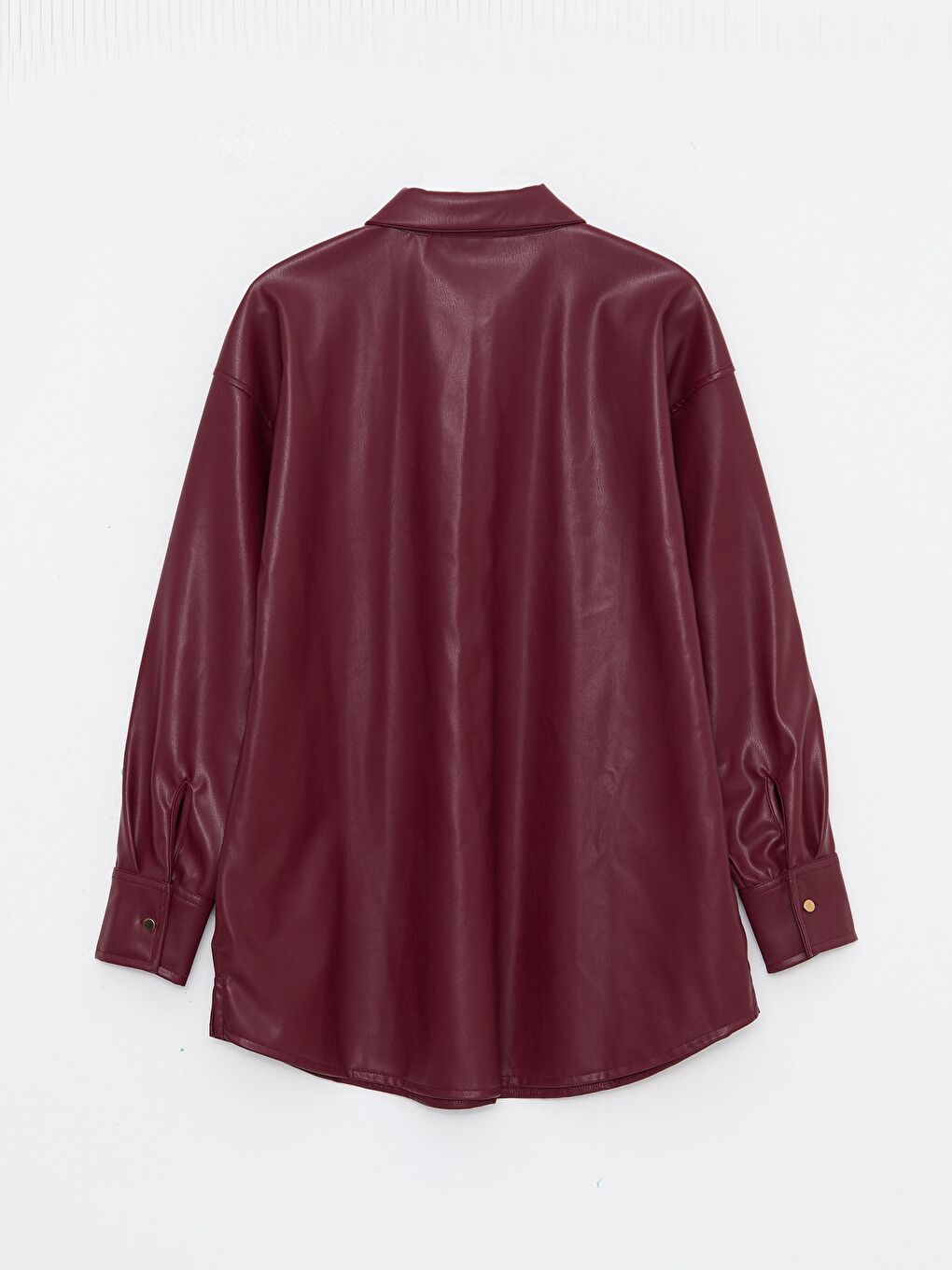 Plain Long Sleeve Leather Look Women's Shirt Tunic-6