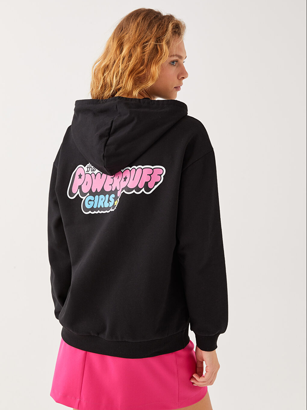Siyah Kapüşonlu Powerpuff Girls Baskılı Kadın Kalın Sweatshirt-4