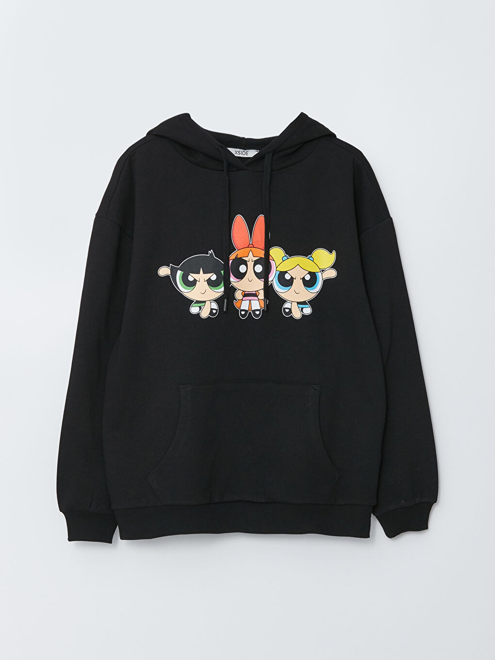 Siyah Kapüşonlu Powerpuff Girls Baskılı Kadın Kalın Sweatshirt-5