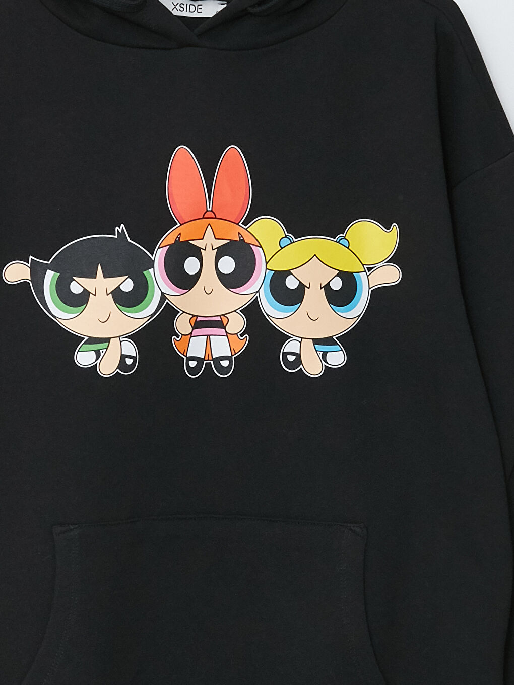 Siyah Kapüşonlu Powerpuff Girls Baskılı Kadın Kalın Sweatshirt-7