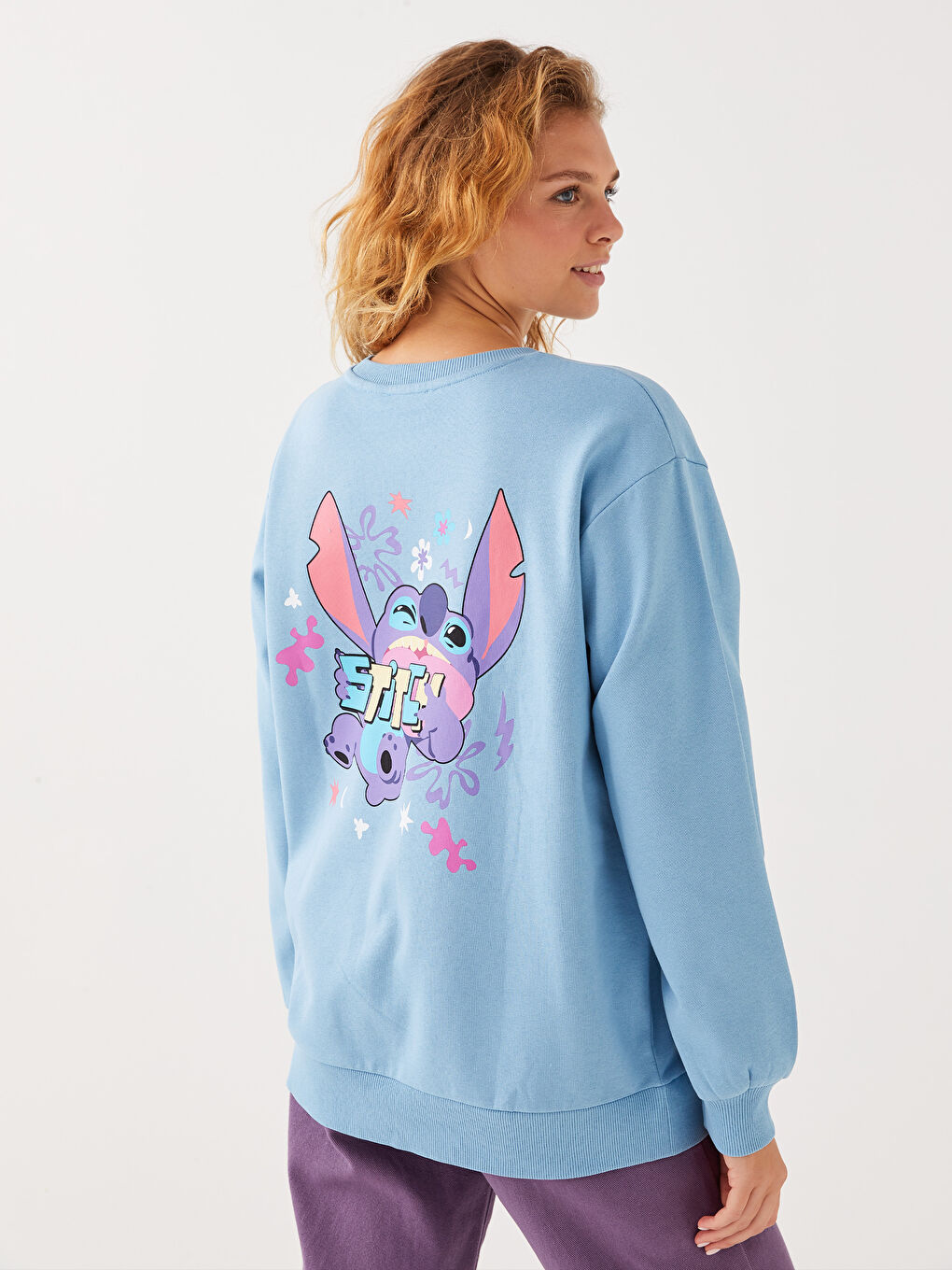 Crew Neck Lilo & Stitch Printed Women's Thick Sweatshirt-4