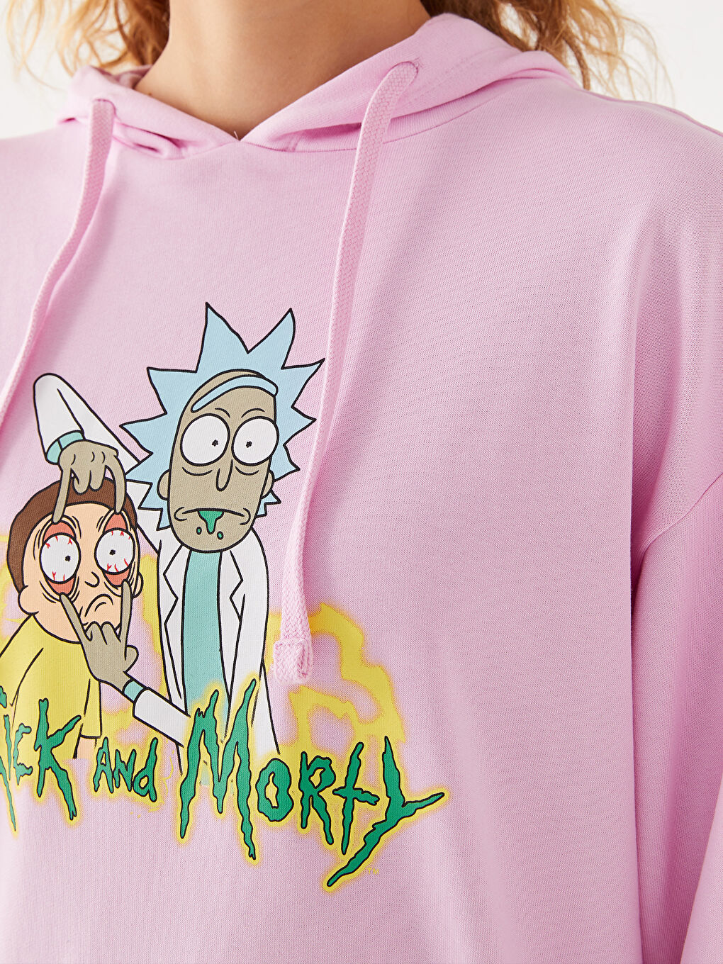 XSIDE Pembe Ricky ve Morty Baskılı Kadın Kalın Hoodie - 3