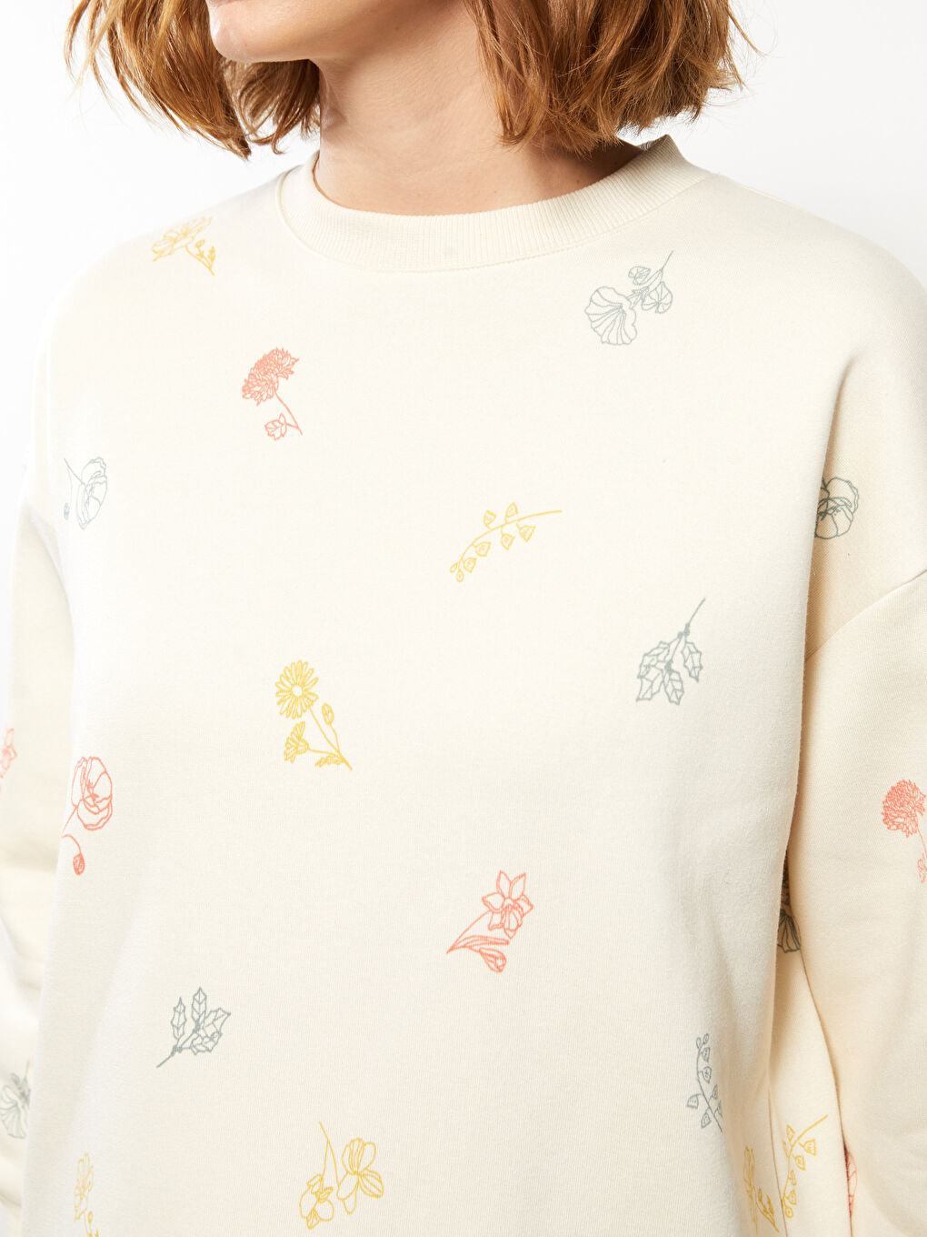 Crew Neck Self Patterned Women's Thick Sweatshirt Tunic-3