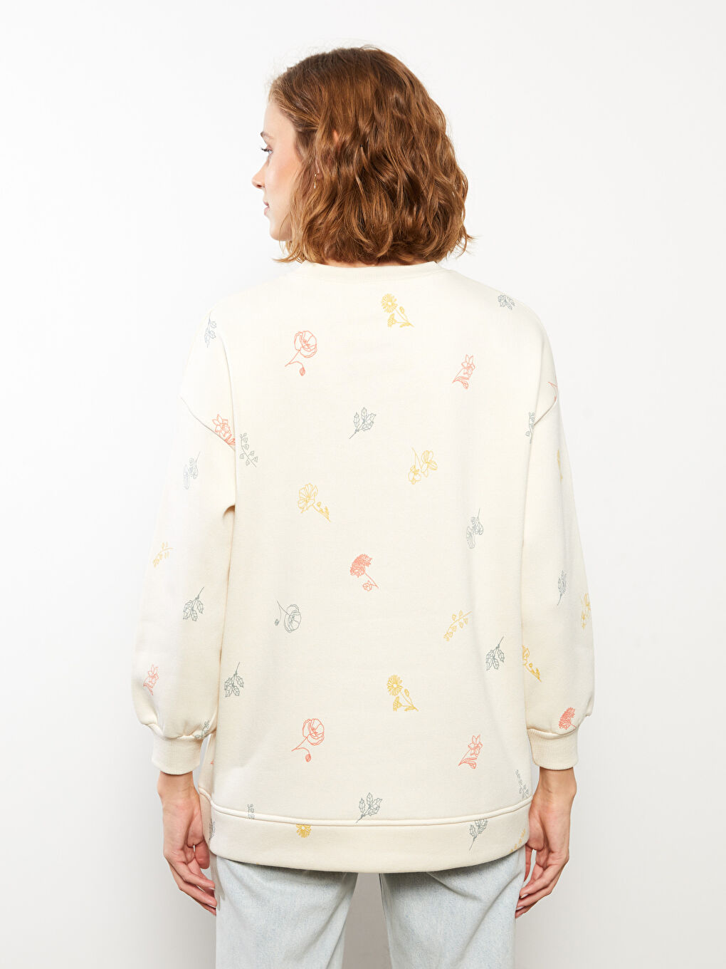 Crew Neck Self Patterned Women's Thick Sweatshirt Tunic-4