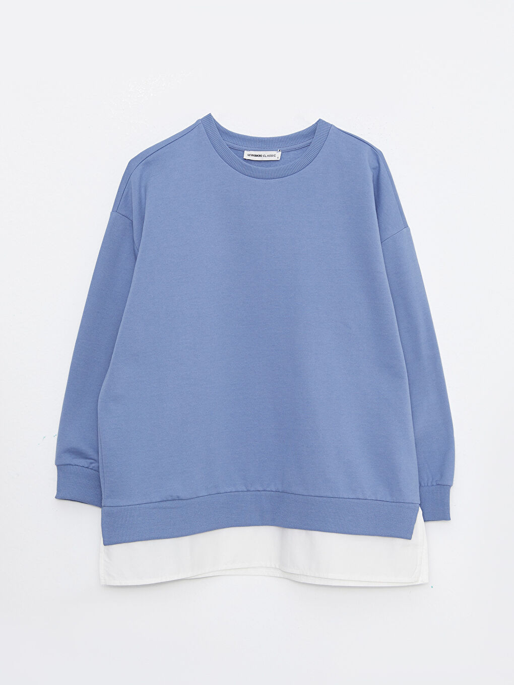 LCWAIKIKI Basic Mat Mavi Bisiklet Yaka Oversize Kadın Sweatshirt - 5