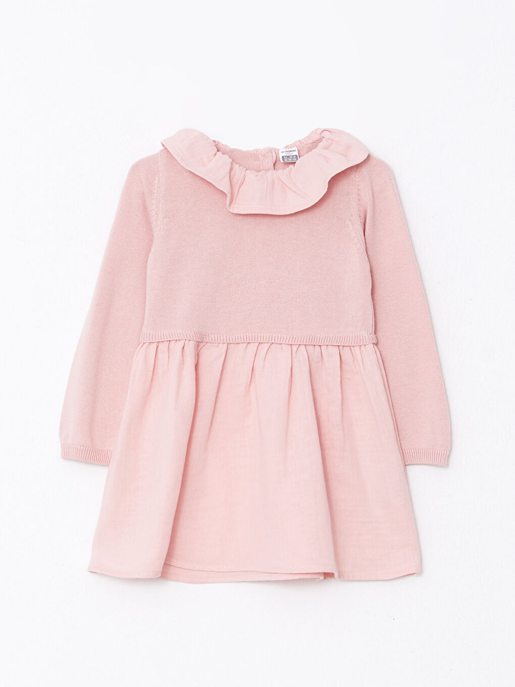 Bisiklet Yaka Uzun Kollu Pamuklu Kız Bebek Elbise