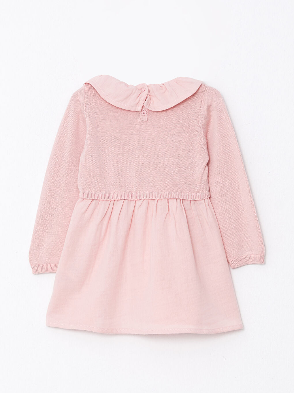 Bisiklet Yaka Uzun Kollu Pamuklu Kız Bebek Elbise-1