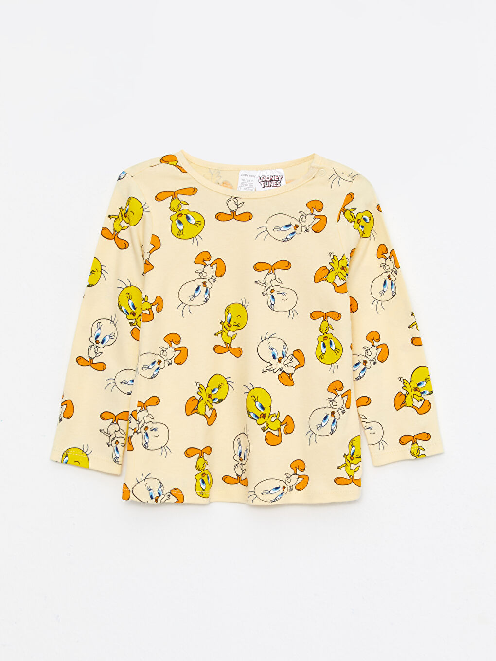 LCW baby Sarı Baskılı Bisiklet Yaka Uzun Kollu Looney Tunes Baskılı Kız Bebek Pijama Takımı - 1