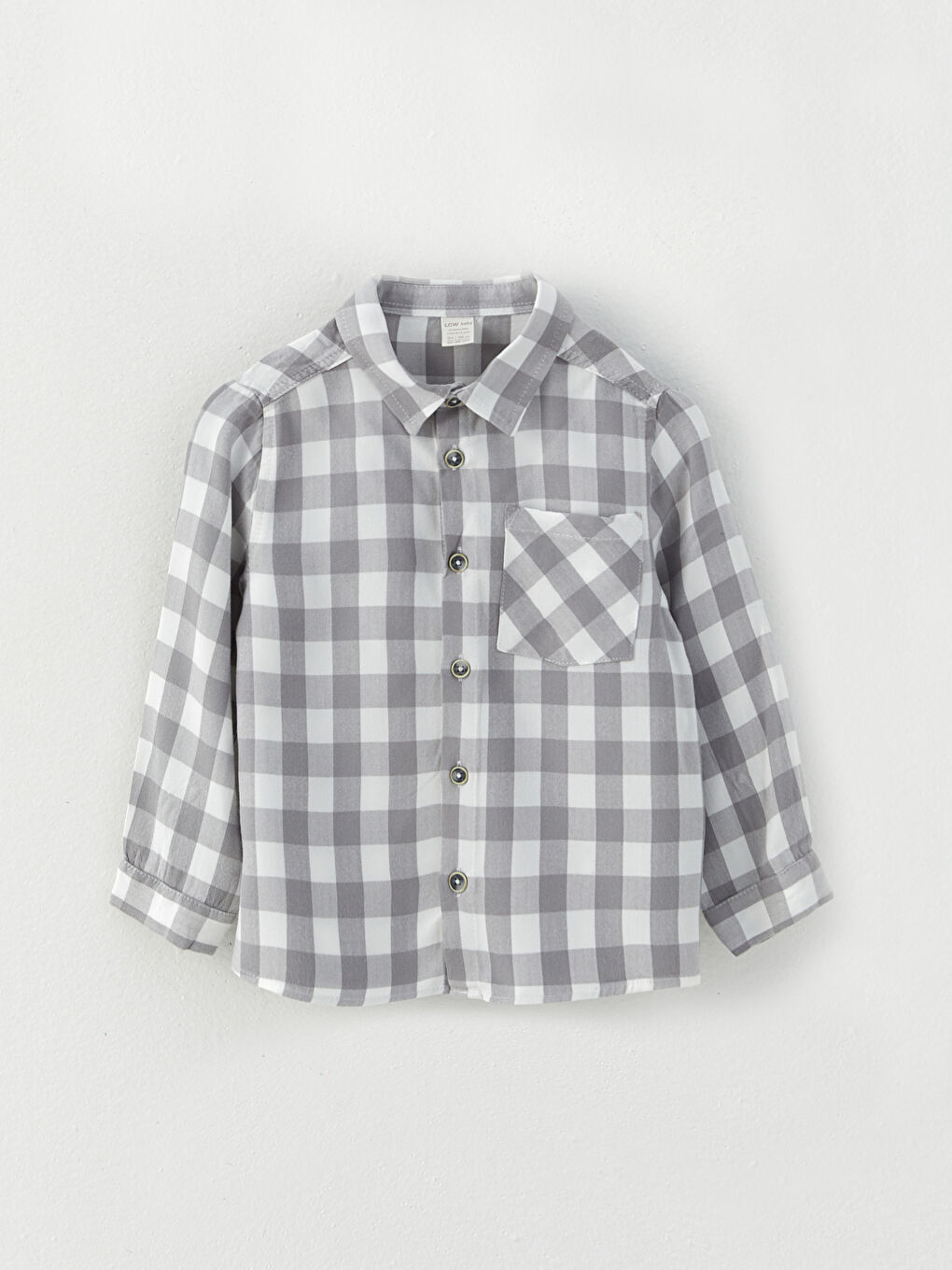 Gri Uzun Kollu Ekose Desenli Erkek Bebek Gömlek ve Pantolon 2'li Takım-1