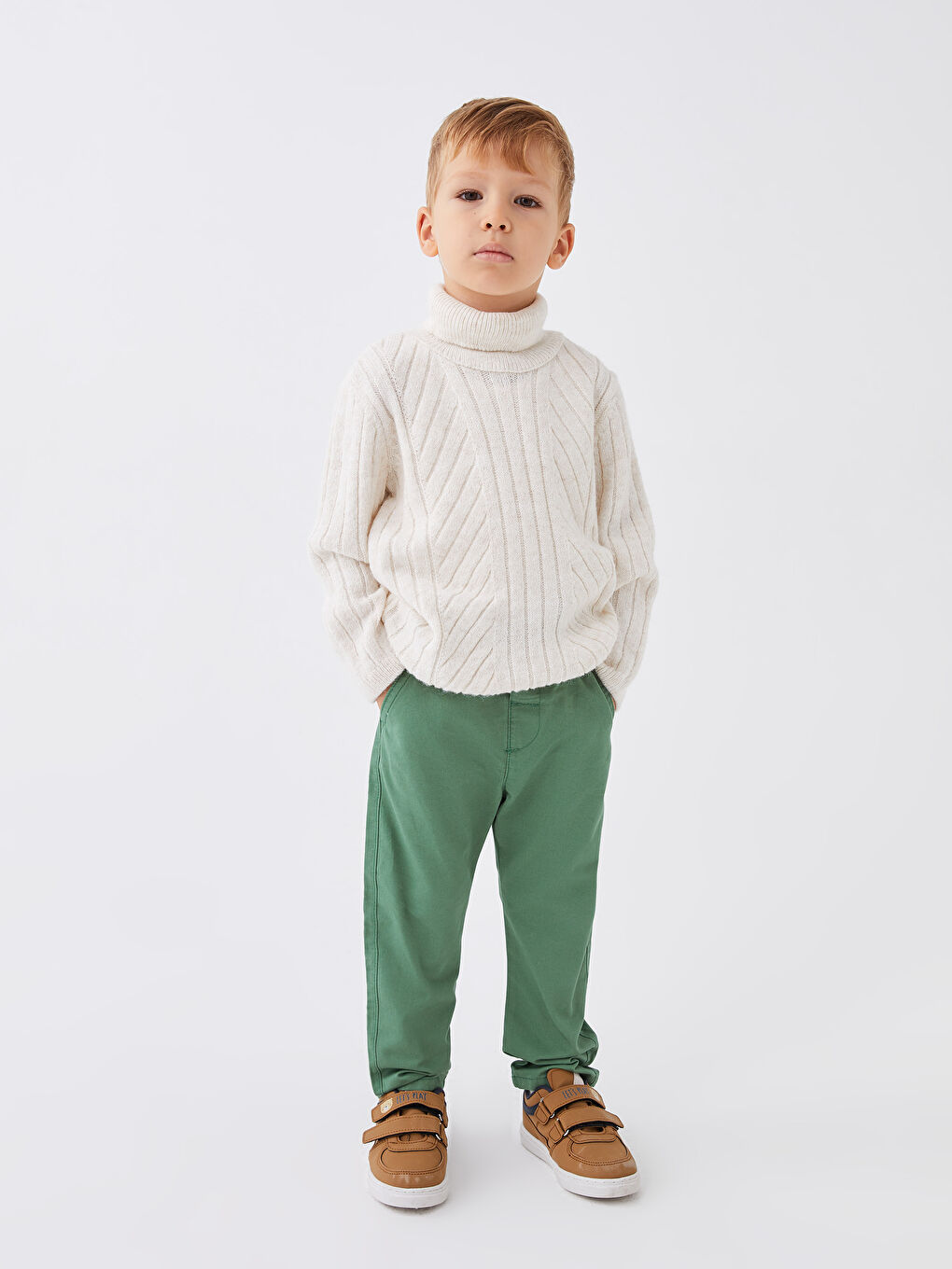 Bej Balıkçı Yaka Uzun Kollu Erkek Bebek Triko Kazak-1