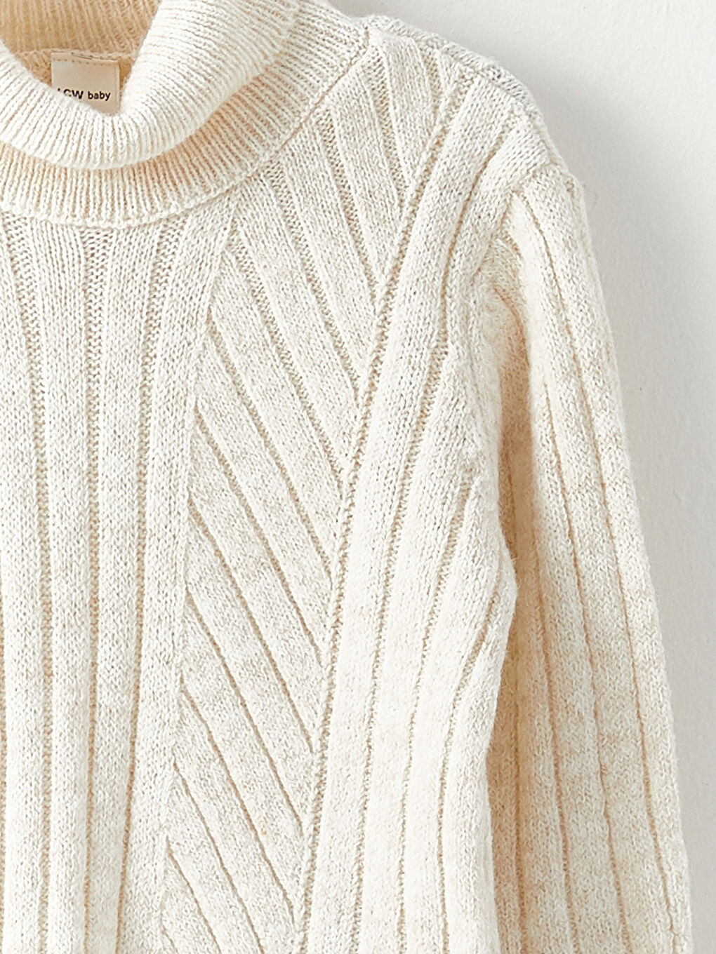 Bej Balıkçı Yaka Uzun Kollu Erkek Bebek Triko Kazak-4