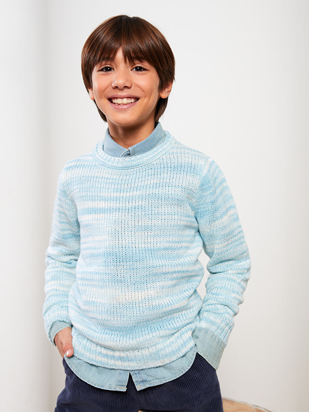 LCW ECO Rundhalsausschnitt Gemusterter Langarm Jungen Pullover -W2HF94Z4-QNS