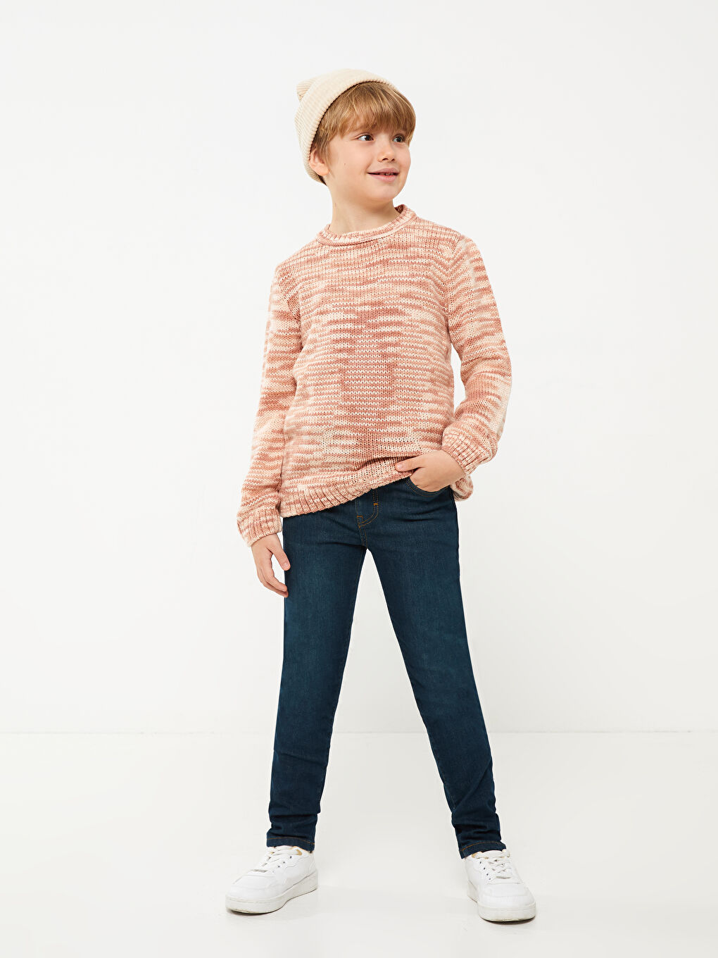 Turuncu Bisiklet Yaka Kendinden Desenli Uzun Kollu Erkek Çocuk Kazak-2