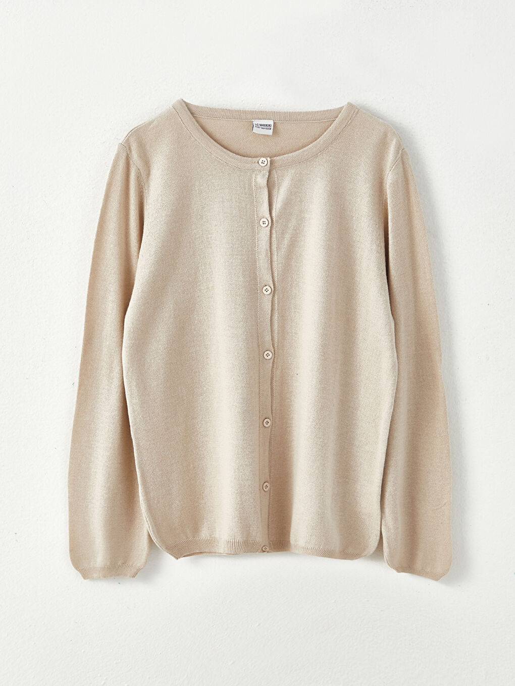 Bej Bisiklet Yaka Basic Uzun Kollu Kız Çocuk Triko Hırka