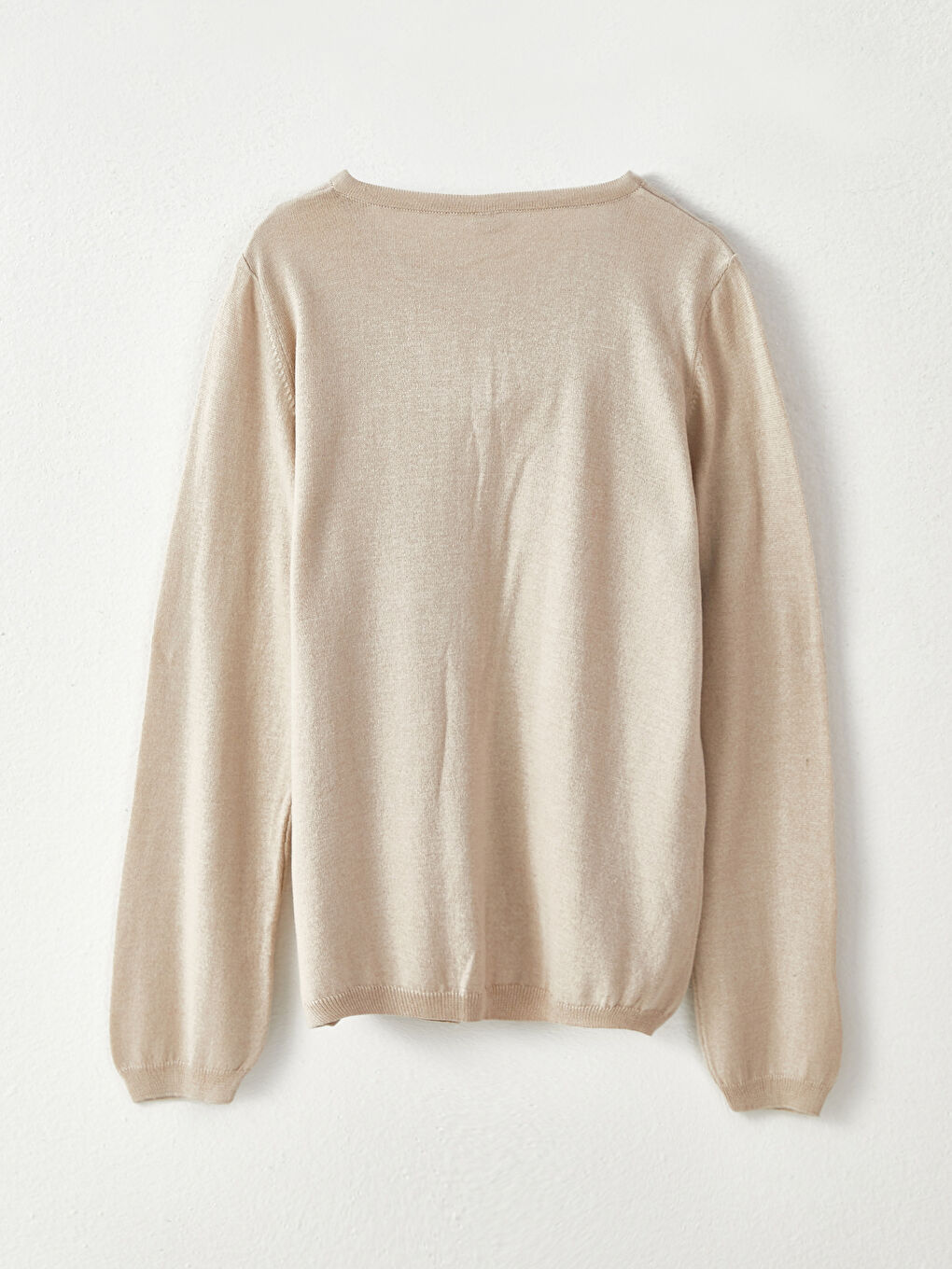 Bej Bisiklet Yaka Basic Uzun Kollu Kız Çocuk Triko Hırka-1