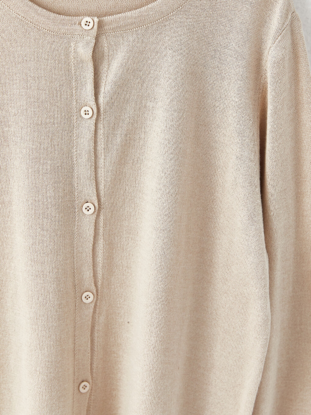 Bej Bisiklet Yaka Basic Uzun Kollu Kız Çocuk Triko Hırka-2