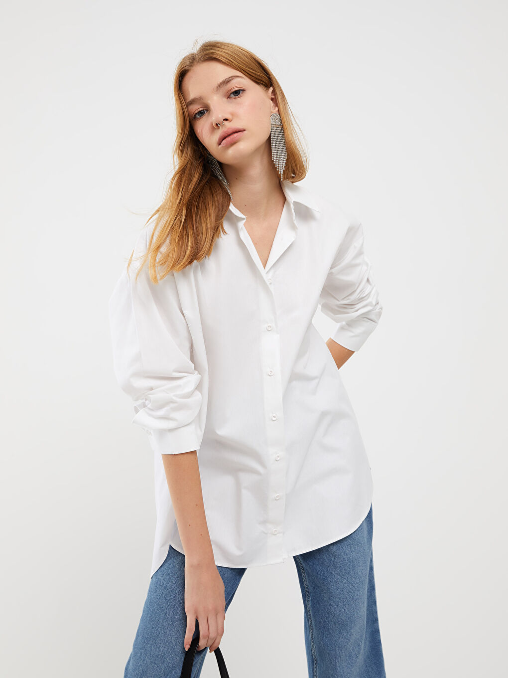 Beyaz Poplin Kadın Gömlek-2