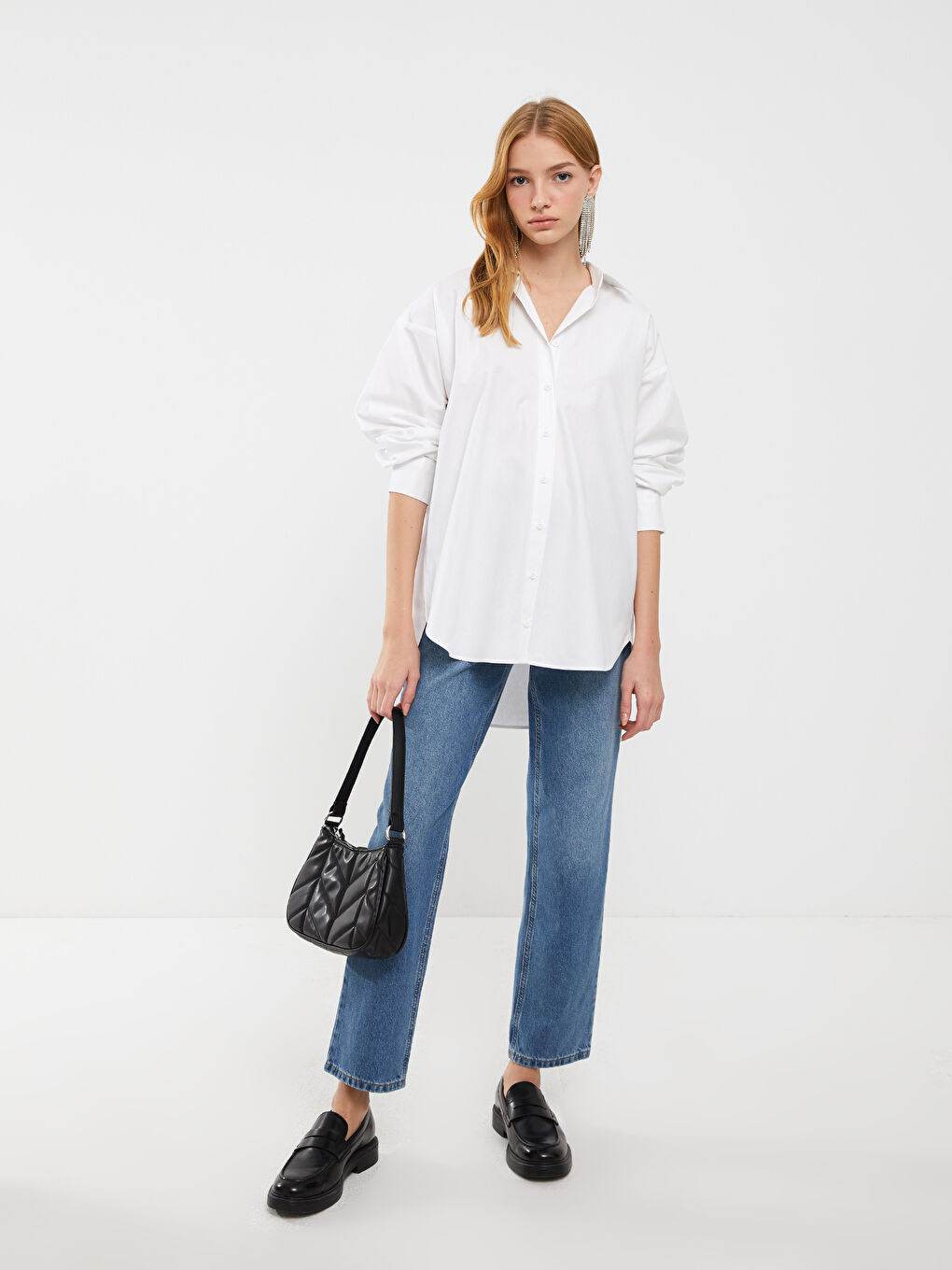 Beyaz Poplin Kadın Gömlek-3