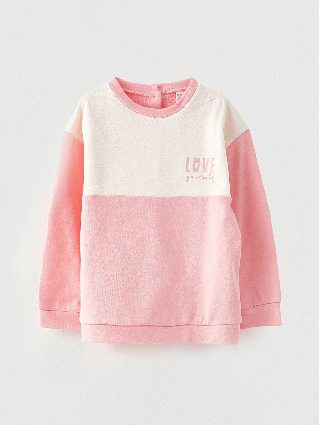 LCW baby Pembe Bisiklet Yaka Uzun Kollu Baskılı Kız Bebek Sweatshirt ve Eşofman Alt 2'li Takım - 1