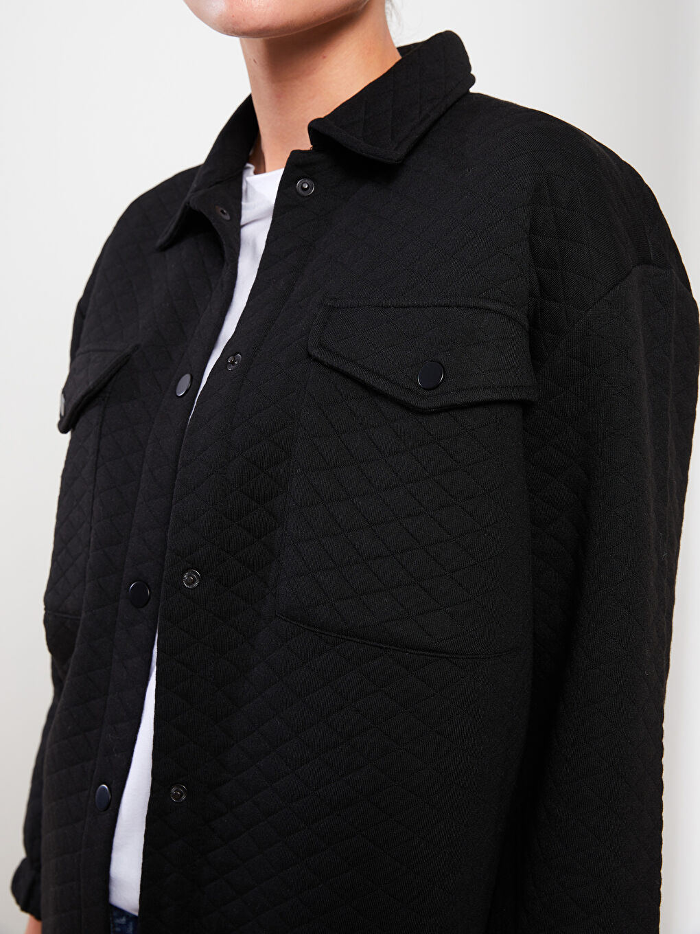 Siyah Kendinden Desenli Uzun Kollu Kadın Gömlek Tunik-3