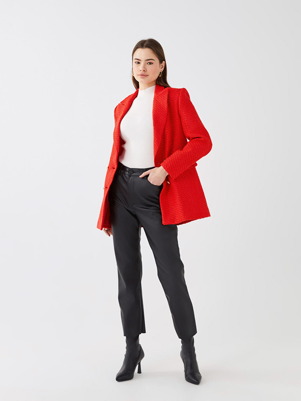 Pantaloni Standard Fit Regular din Piele Ecologică pentru Femei-2