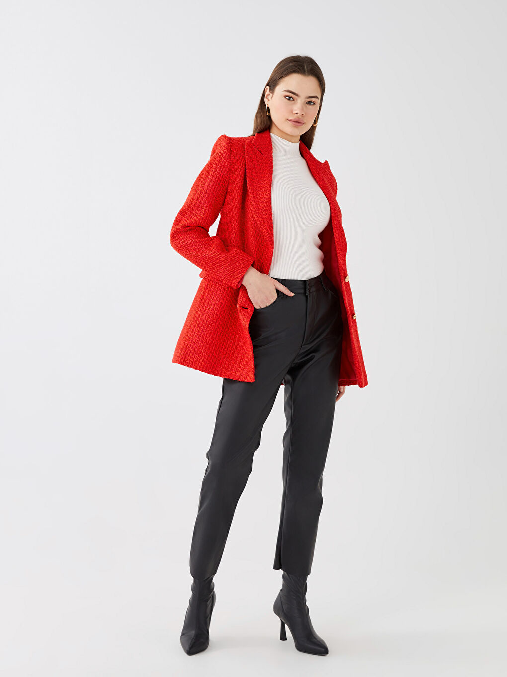 Pantaloni Standard Fit Regular din Piele Ecologică pentru Femei-3